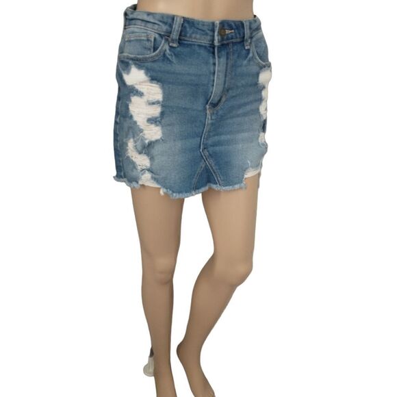 Hollister High Rise Denim Jean Skirt 26 Micro Mini Distressed Y2K Elena Gilbert - Picture 3 of 16